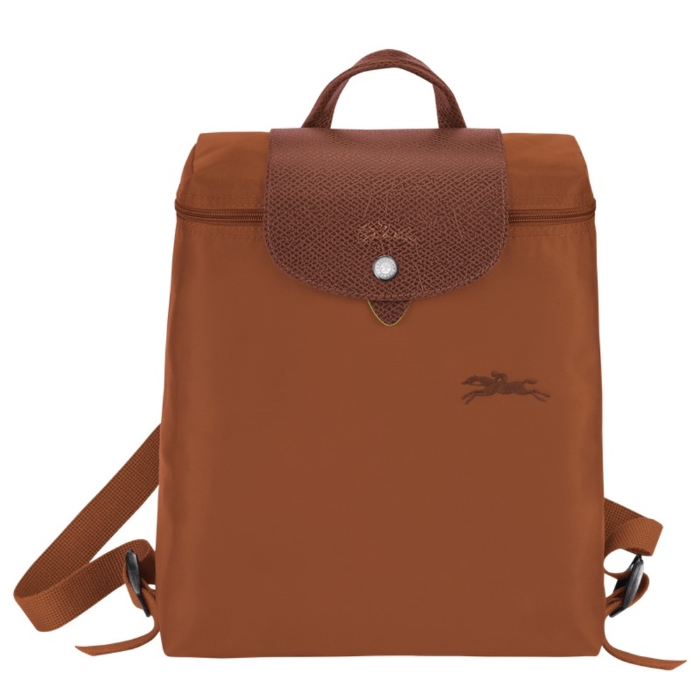 Longchamp Brown canvas Leather Backpack with Gold Hardware